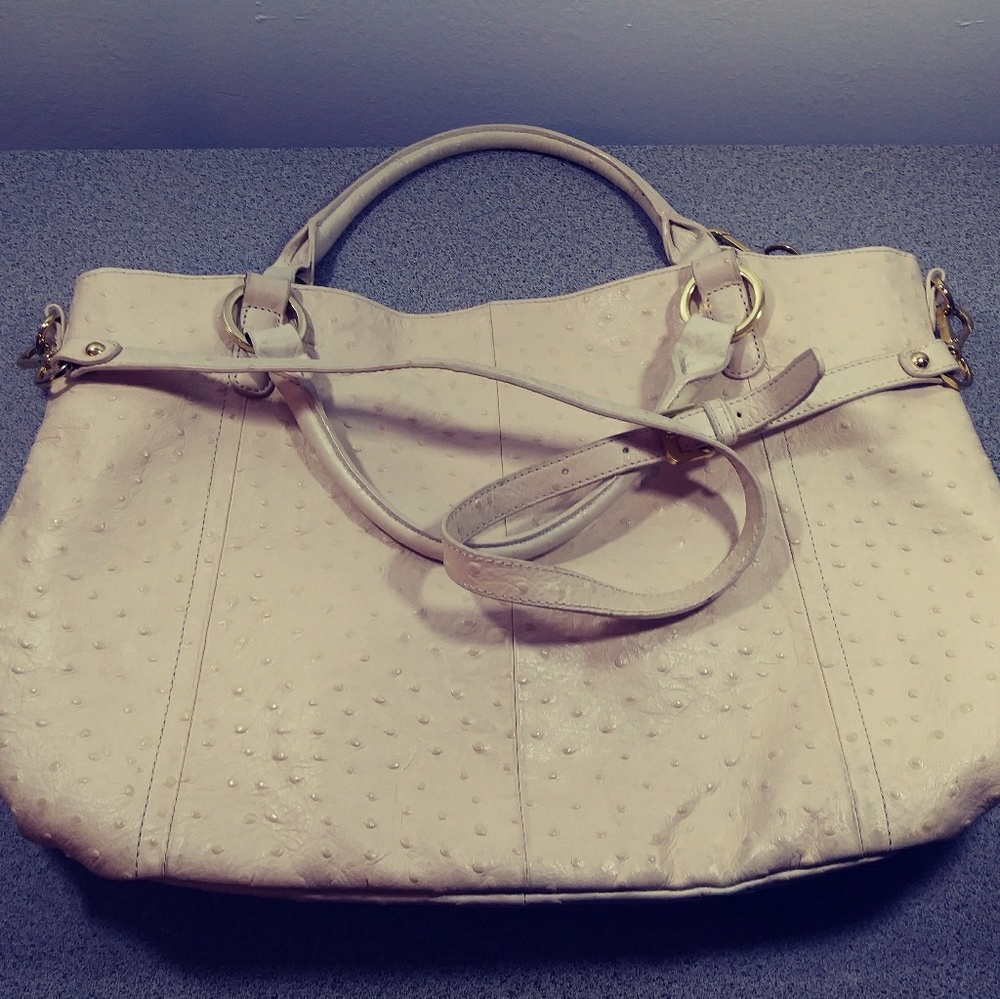 G.I.L.I. Roma 2 Cream Ivory Ostrich Satchel Bag